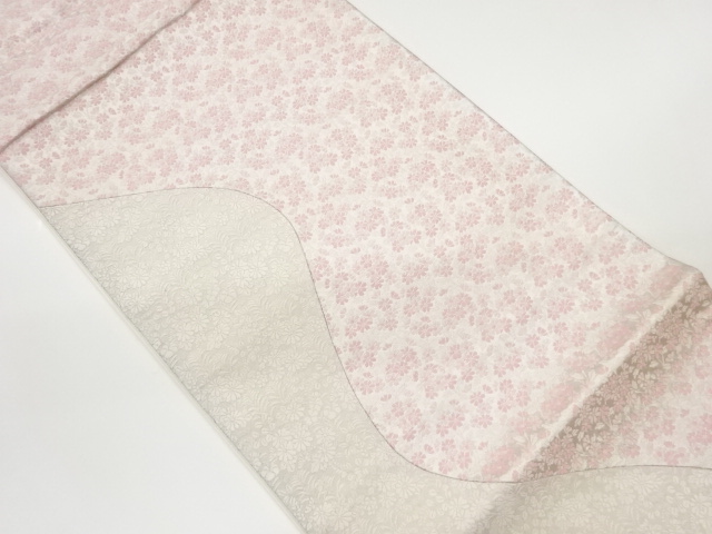 切り嵌め曲線に小花・菊・萩模様織出し袋帯